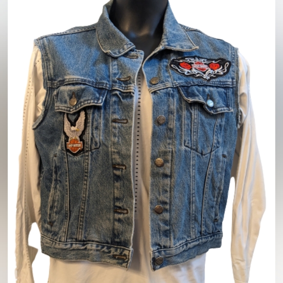 Harley Davidson Blue Jean Vest - Picture 1 of 14